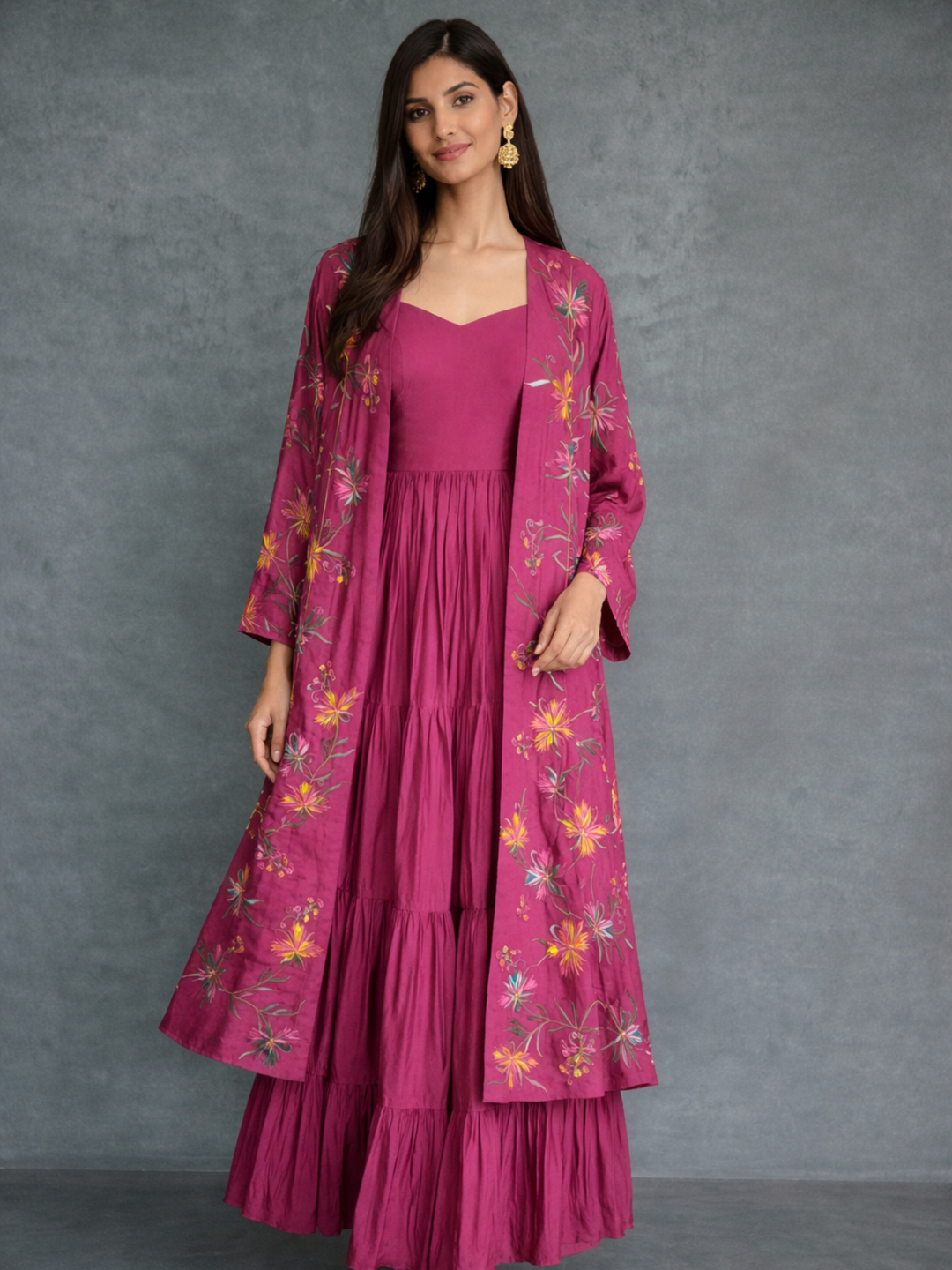 PINK EMBROIDERED JACKET WITH DRESS