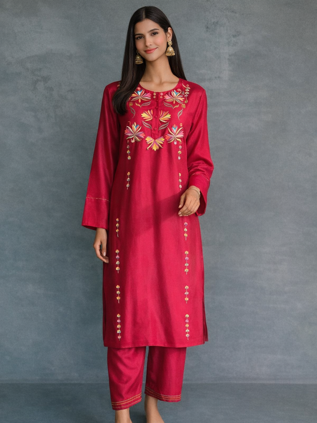 RED EMBROIDERED KURTA WITH PANT