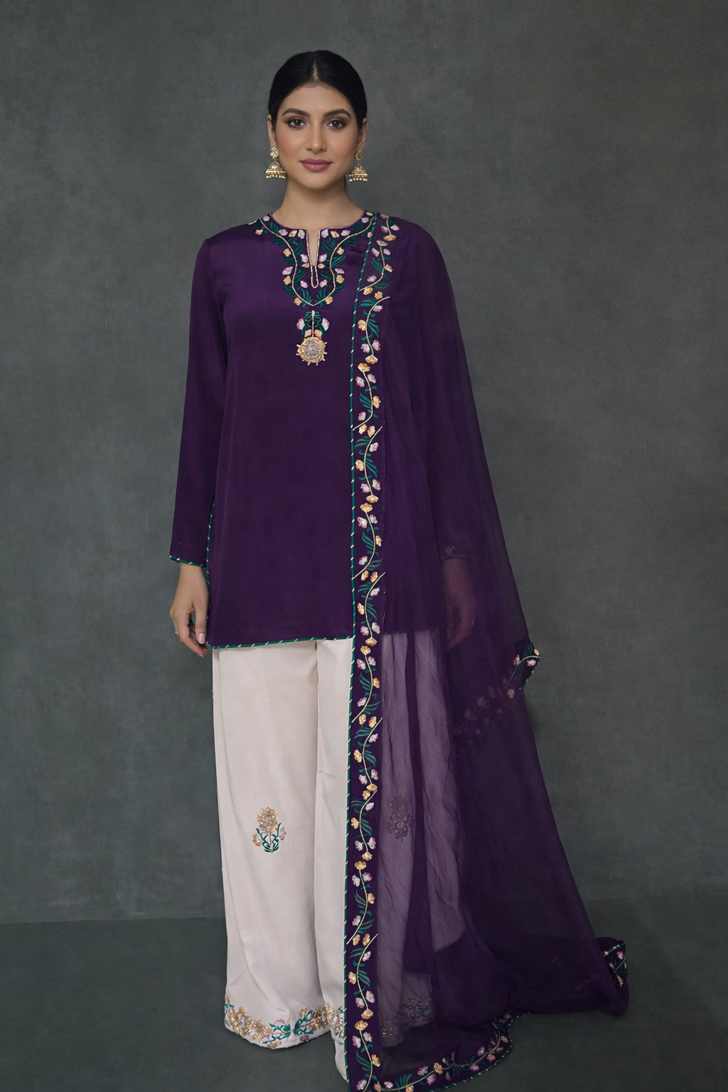 PURPLE KURTA & IVORY STRAIGHT PANT WITH DUPATTA