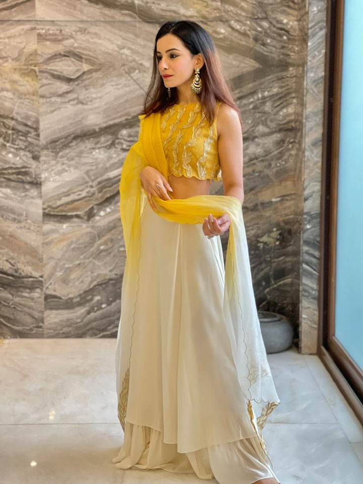 Kanishka Ahuja in MUSTARD APPLIQUE LEHENGA SET