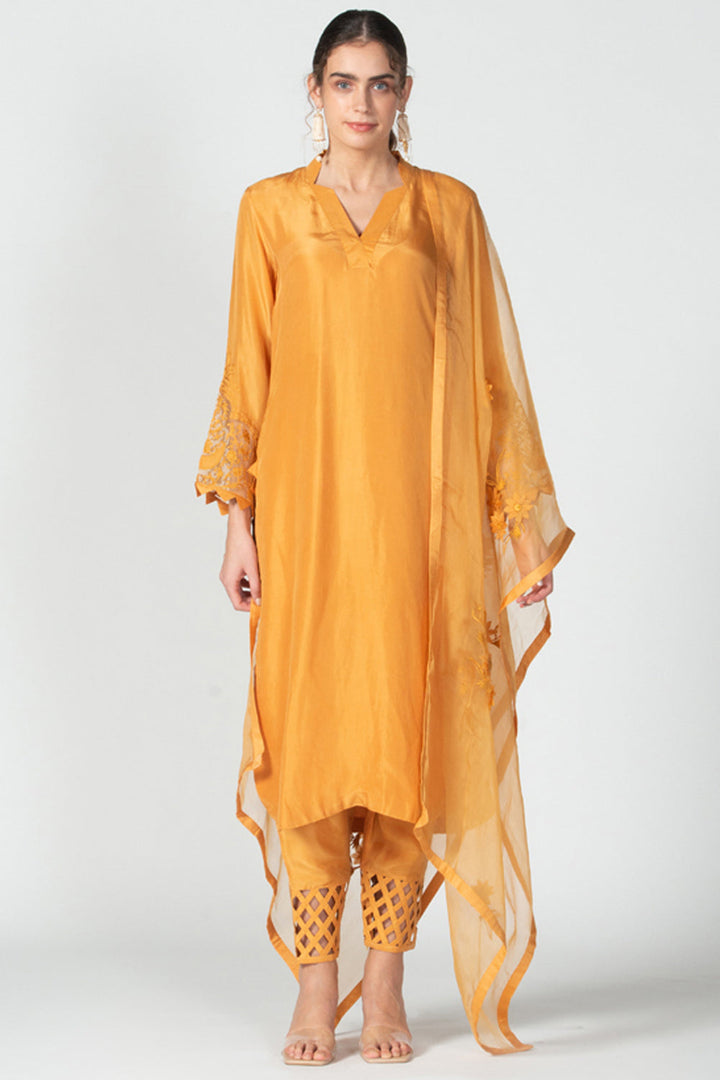 Sadaf J Khan in Amber silk Suit set