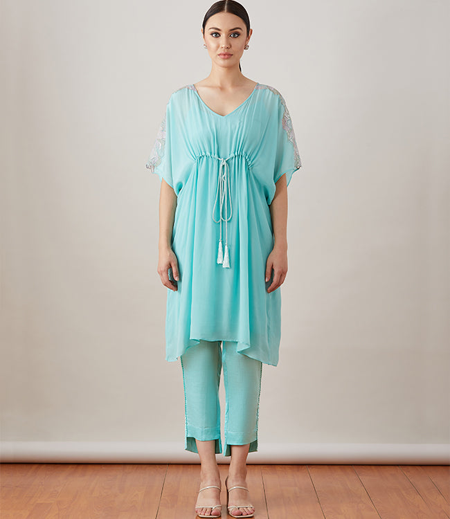 AQUA APPLIQUE KAFTAN SET
