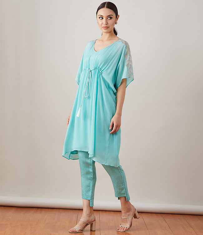 AQUA APPLIQUE KAFTAN SET