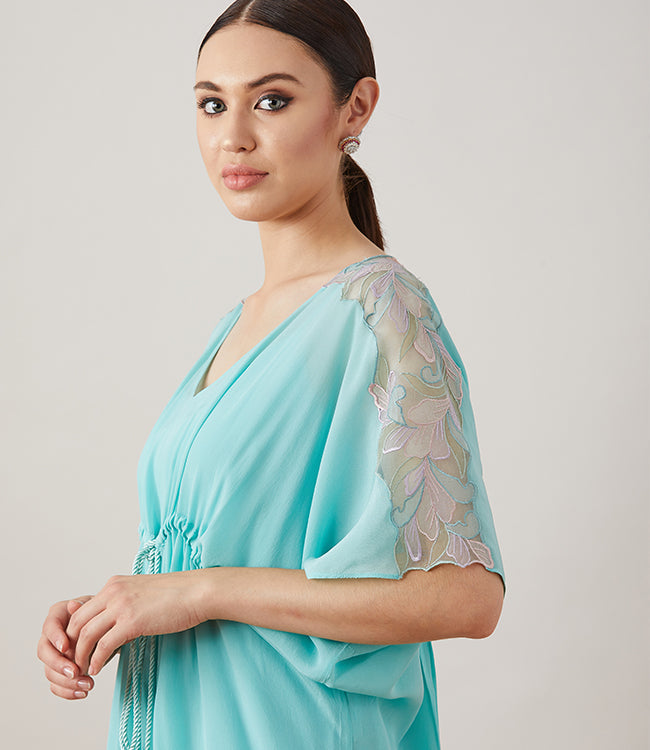 AQUA APPLIQUE KAFTAN SET