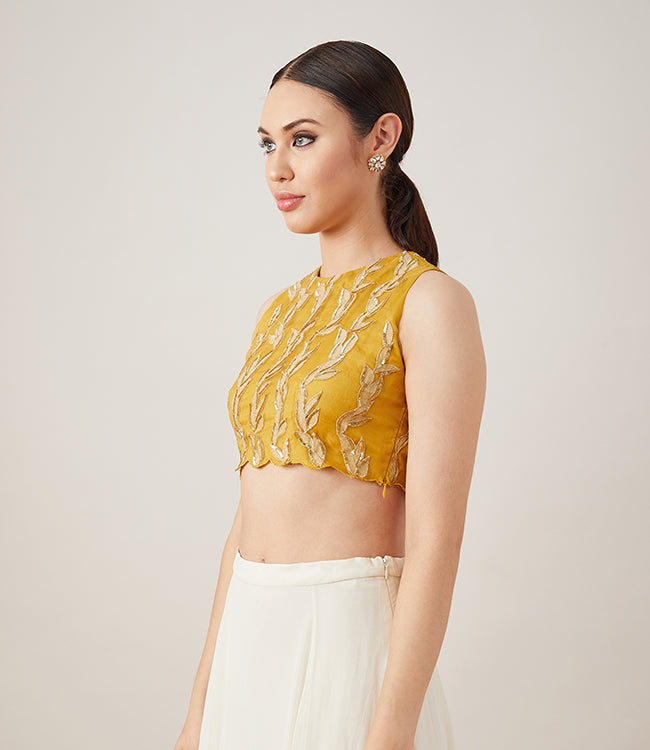 Kanishka Ahuja in MUSTARD APPLIQUE LEHENGA SET