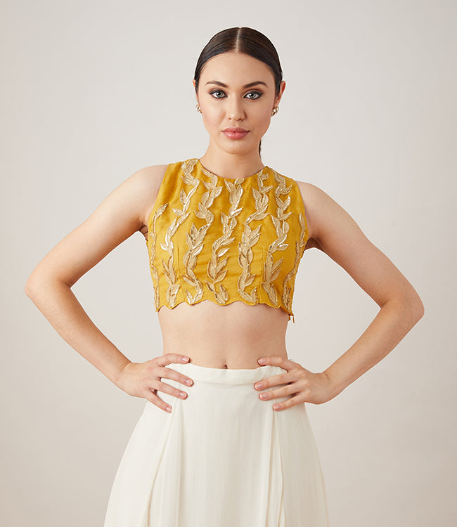 Kanishka Ahuja in MUSTARD APPLIQUE LEHENGA SET